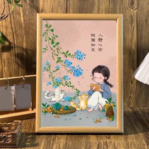 人静心安物简知足治愈系不内耗办公桌面摆台宿舍装饰相框墙面挂画