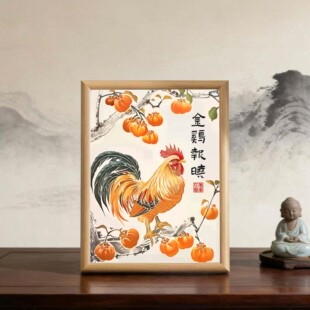 中国风金鸡报晓雄鸡起鸣吉星高照镇宅客厅玄关装饰相框摆台摆件