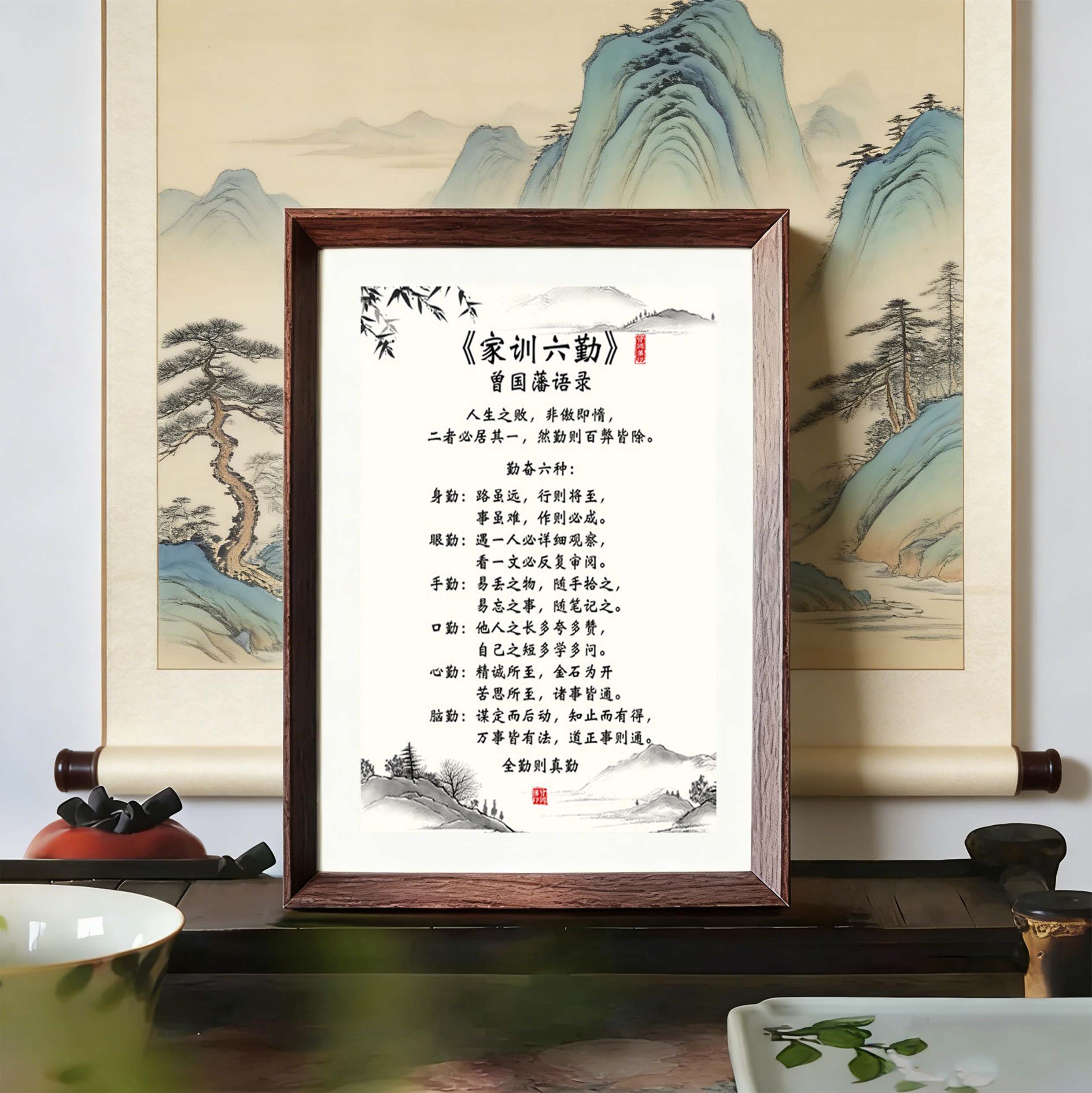 家训六勤书法字画励志装饰画相框摆件曾国藩办公室摆台鼓励自己