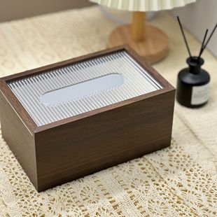 桌面胡桃木色纸巾盒客厅高档中古风餐巾抽纸盒茶几装 新中式 饰盒子