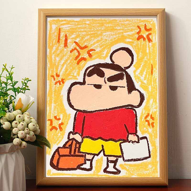 挨揍小新油画相框桌面摆画摆件礼