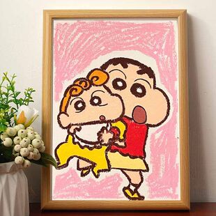 小新抱小葵油画相框客厅桌面摆画蜡笔小新房间装饰摆件生日礼物潮