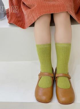 糖果宝宝绿色袜子女款儿童春秋中筒袜女童a类全棉袜多巴胺长筒袜