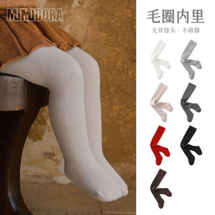 mumudora秋冬宝宝毛圈加厚保暖打底裤女童加绒连裤袜儿童薄绒袜子