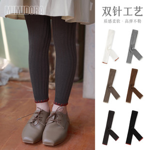 儿童九分裤a类宝宝女童打底裤配裙子春秋外穿宽条纹连体纯棉裤子