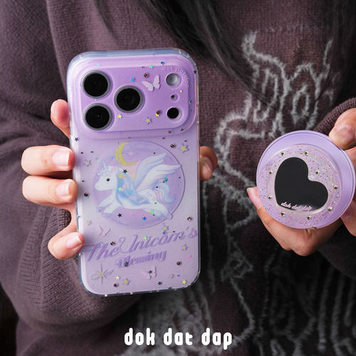 dokdatdap紫色独角兽原创iPhone17pro手机壳个性闪粉适用苹果16pro磁吸手机壳可新款爱手绘卡通苹果15Pro小众