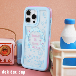 dokdatdap撞色涂鸦原创iPhone16promax手机壳个性少女趣味适用苹果15pro磁吸壳新款可爱卡通苹果16潮流小众款