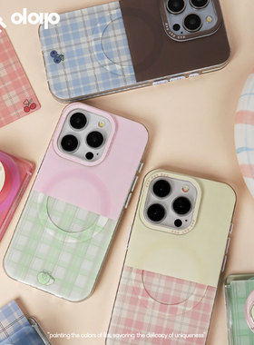 dokdatdap彩色格子原创苹果16promax手机壳磁吸个性可爱适用iPhone15pro磁吸壳新款苹果14手机套潮流小众女生