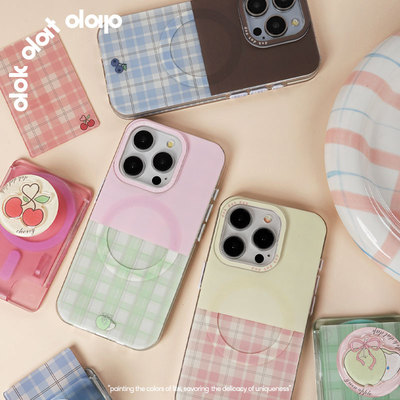 dokdatdap彩色格子原创苹果16promax手机壳磁吸个性可爱适用iPhone15pro磁吸壳新款苹果14手机套潮流小众女生