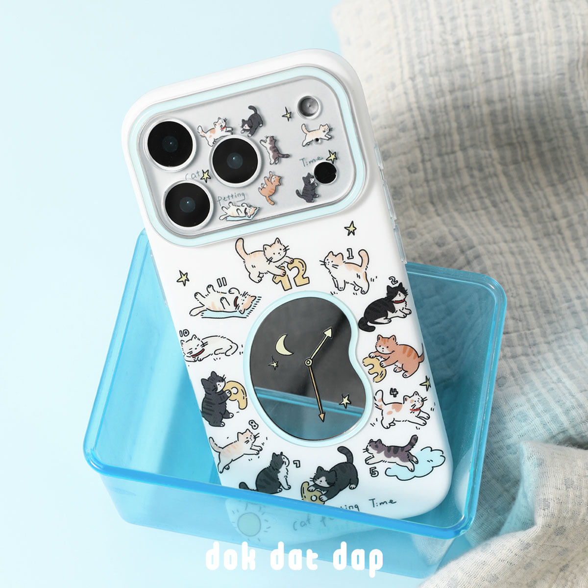 dokdatdap小猫时钟原创iPhone17proMax手机壳个性镜子适用苹果16pro手机壳可新款爱手绘卡通苹果17Pro小众款