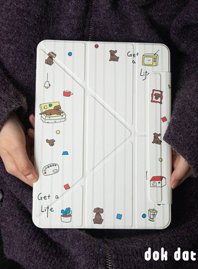 居家狗狗拼贴ipadpro保护套可爱趣味苹果平板ipadpro卡通笔槽ipadair4保护壳个性11寸12.9寸小众苹果ipad壳