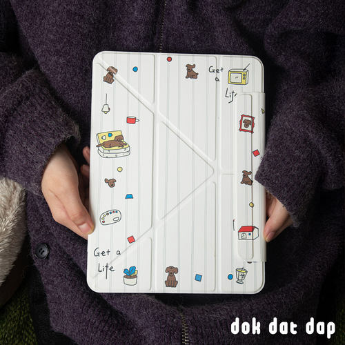 居家狗狗拼贴ipadpro保护套可爱趣味苹果平板ipadpro卡通笔槽ipadair4保护壳个性11寸12.9寸小众苹果ipad壳