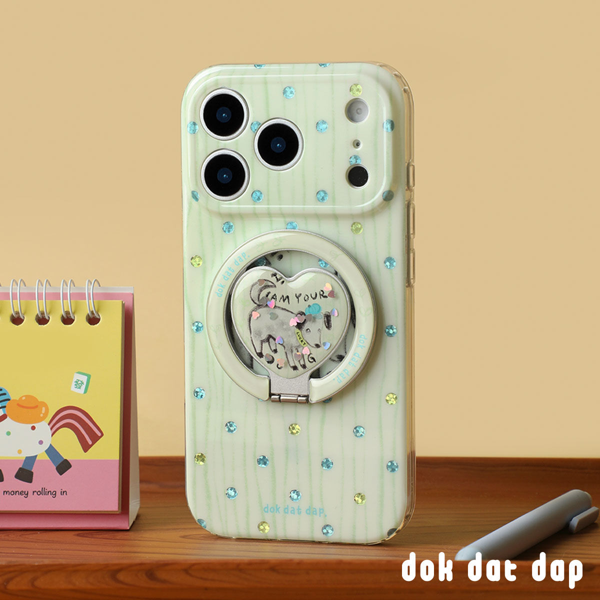 dokdatdap 波点狗狗原创iPhone17pro手机壳个性磁吸适用苹果16pro手机壳可爱镶钻条纹卡通苹果17潮流小众设计