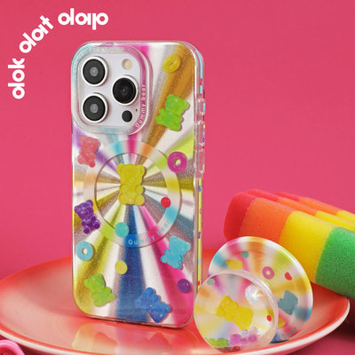 dokdatdap彩色糖果原创iPhone15promax手机壳磁吸个性趣味适用苹果14pro磁吸壳新款镭射苹果13潮流小众设计