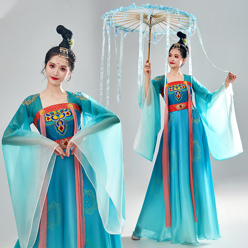 古典舞演出服女飘逸中国风伞舞现代古装仙气汉服汉唐广袖舞蹈服装