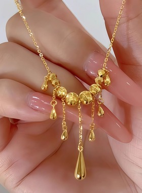 新款猫眼水滴流苏仿真黄金项链女