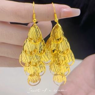 新款仿真黄金镀金凤凰结婚长款耳环新娘无耳洞可换耳夹假三金