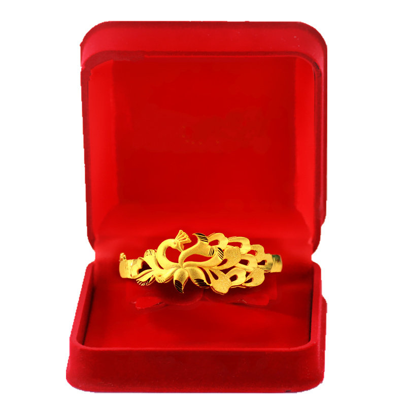 新款铜镀金仿黄金手镯女款结婚珠宝 锦雀仙姿花丝孔雀结婚送礼