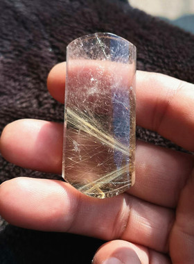 晶山角商城天然钛晶金发晶无事牌吊坠挂件 55×26×16mm 45.9g