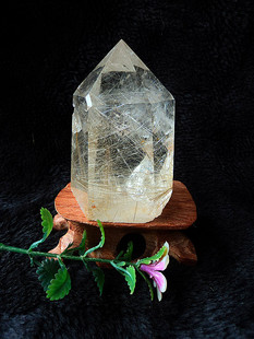 晶山角商城天然钛晶金发晶水晶柱 摆件高100×45×30mm 净高70mm