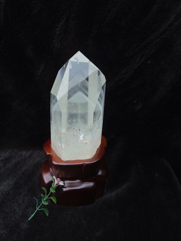 晶山角商城天然绿幽灵金字塔白银山水晶柱230×70*70mm净高170mm