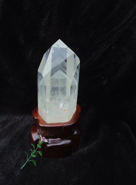 晶山角商城天然绿幽灵金字塔白银山水晶柱230×70*70mm净高170mm