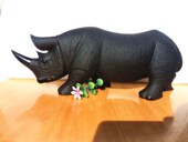 天然水晶黑曜石犀牛雕刻摆件 长300×高110宽85mm 2.7kg