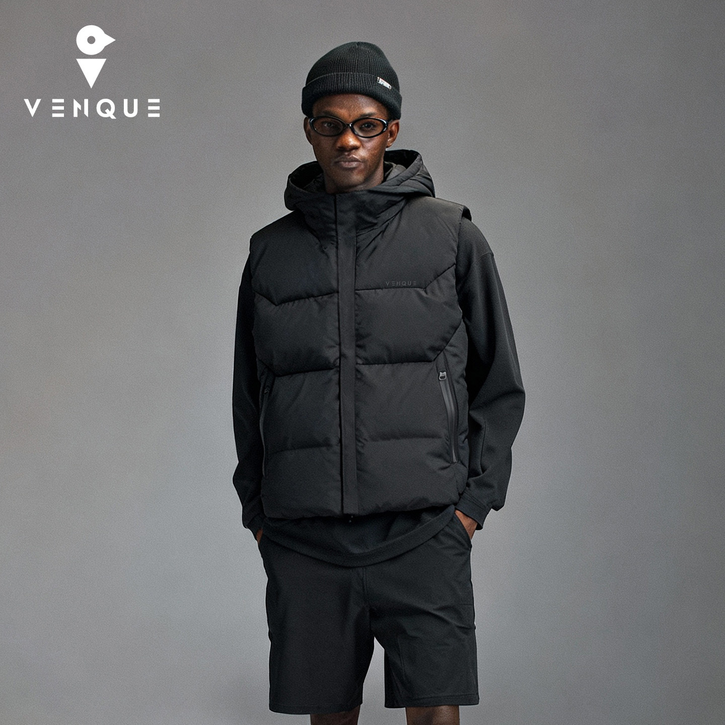 venque/范克男士外穿保暖羽绒服马甲背心外套男款2025新款连帽图片