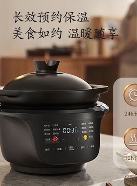 美的煲紫砂电炖锅煲汤锅砂锅4.5L全自动陶瓷炖汤煮粥MD-DGS4566