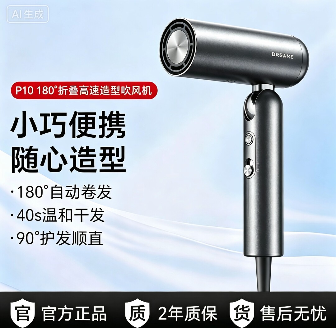 【春晚品牌】追觅P10pure便携电吹风机折叠负离子护发高效干发