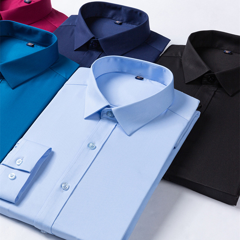 无口袋男士抗皱竹纤维透气光滑免烫长袖衬衫修身微弹力加肥特大码