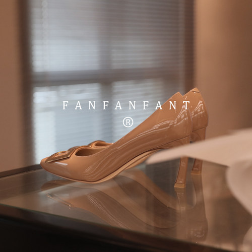 fanfanfant高跟鞋方扣方头细跟