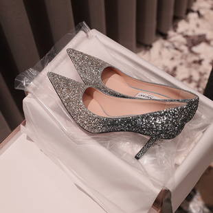 尖头8.5CM高跟鞋 如履平地 蓝色渐变格丽特工作鞋 型 LOVE85版