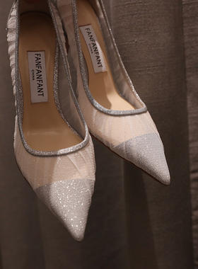 真的太美了！ 仙女 LOVE85版型透气高跟鞋 网纱尖头8.5CM高级婚鞋