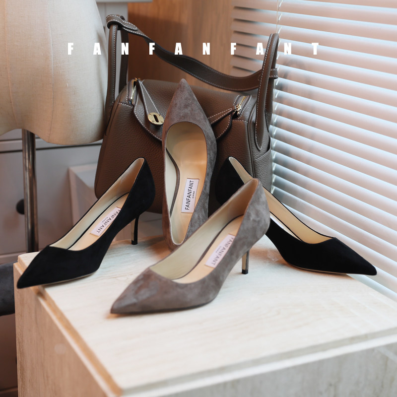 镇店之宝  太高级好穿了！！6.5CM麂皮高跟鞋工作鞋（真皮大底）,女鞋,浅口单鞋,淘宝优惠券,粉丝福利购,淘宝优惠卷