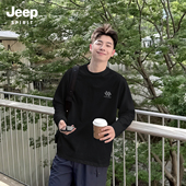 男春季 休闲宽松大码 新款 JEEP吉普长袖 纯棉内搭打底衫 男款 男士 t恤X