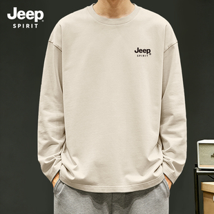 JEEP吉普男士纯棉长袖t恤春季薄款打底衫男款流行休闲百搭内搭男