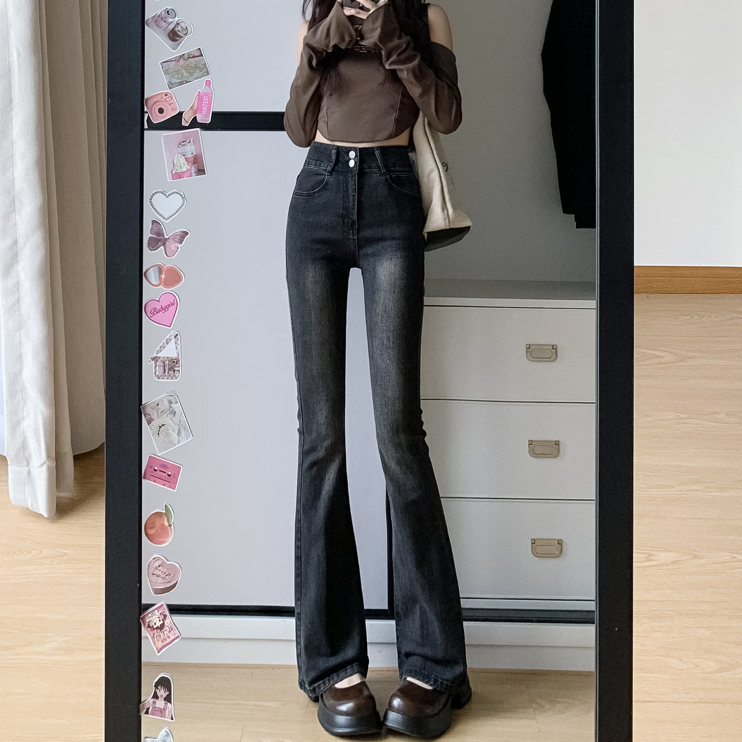 微喇牛仔裤女2025新款秋冬季高腰复古显瘦弹力修身设计感喇叭裤子,女装/女士精品,牛仔裤,淘宝优惠券,粉丝福利购,淘宝优惠卷