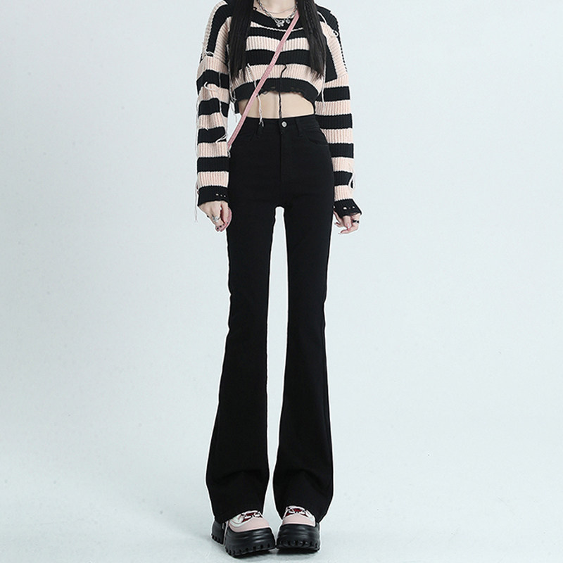 高腰微喇牛仔裤女2025新款春秋修身百搭黑色弹力显瘦马蹄喇叭裤子,女装/女士精品,牛仔裤,淘宝优惠券,粉丝福利购,淘宝优惠卷