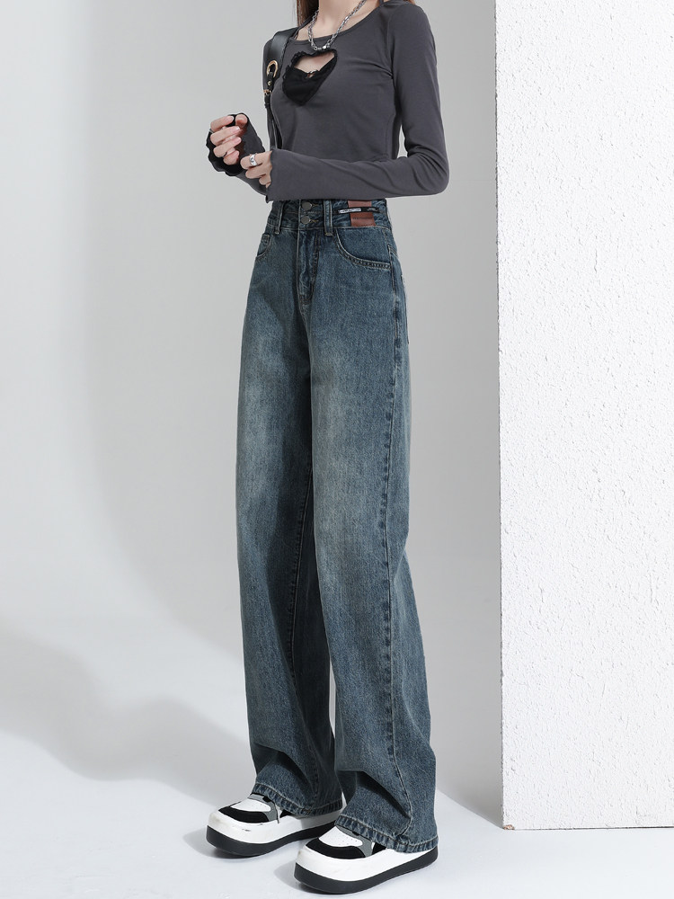 High Waist Fleece Lined Straight Leg Jeans for Women, 2025 New Autumn/Winter Style, Petite Retro Slim Fit Loose Flared Pants