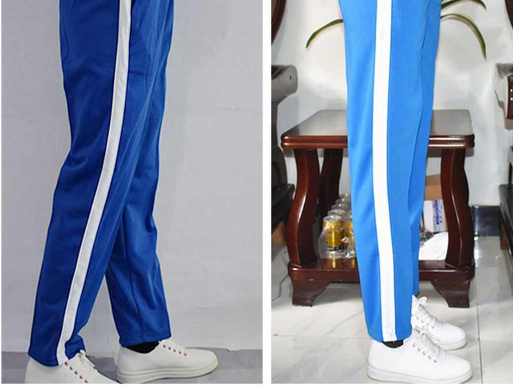 校服裤天蓝四季面料一条杠直筒宽松男女学生初中长裤子宝蓝色