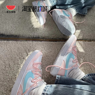 Borough Low Nike Court 定制 马卡龙云朵粉色双绑带板鞋 西瓜球鞋