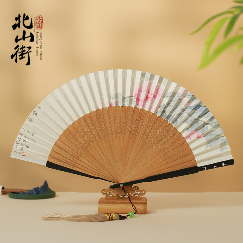 6寸折扇原创手绘十二月花神国风礼品女士小扇子古风真丝扇晨袍扇