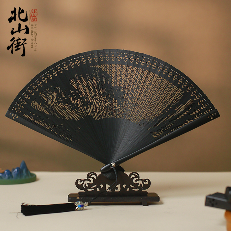 北山街雕刻手工竹竹全竹镂空扇子
