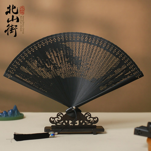 北山街雕刻手工竹竹全竹镂空扇子