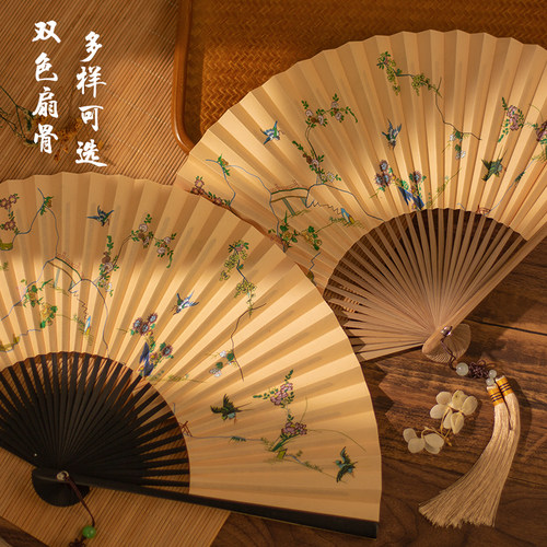 明制孔府花鸟折扇8寸30竹宣纸