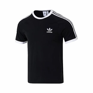 adidas 复古足球运动休闲时尚条纹短袖T恤男款 KB2459