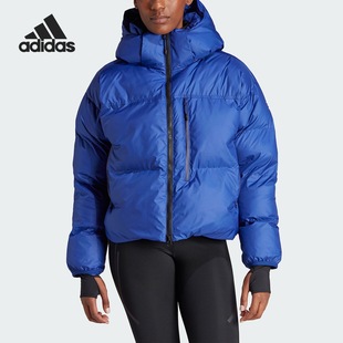 adidas 纯色休闲连帽拉链长袖面包服棉服女款 IL9615