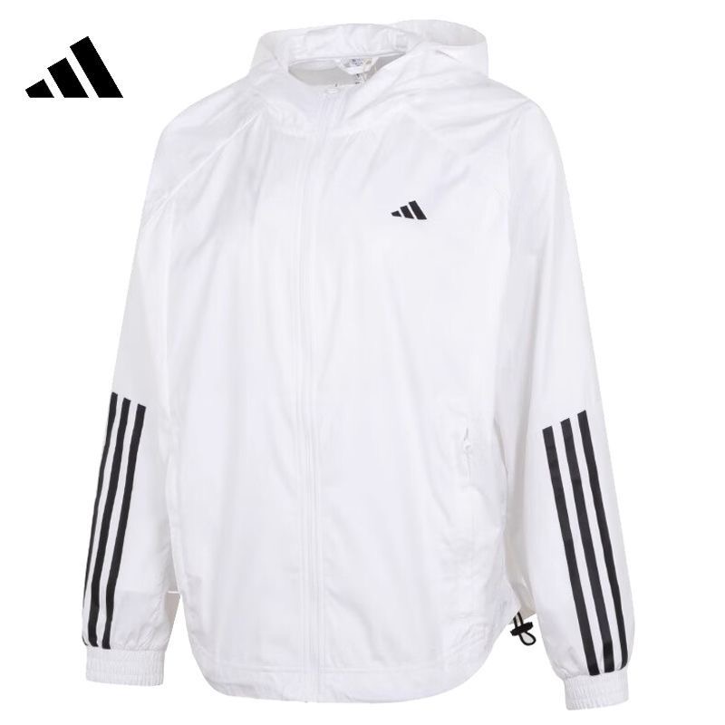 adidas 条纹印花长袖连帽薄款女士夹克外套 IS8042