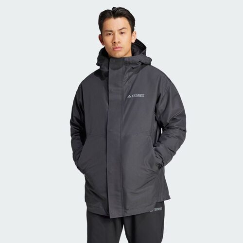 Adidas 三合一户外防风防水连帽保暖羽绒内胆男子冲锋衣 IX7937